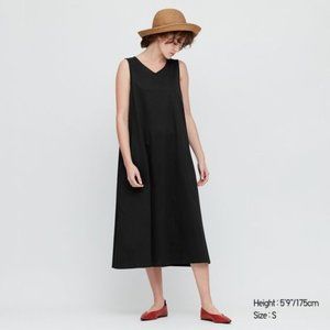 UNIQLO mercerized cotton v-neck A-line dress